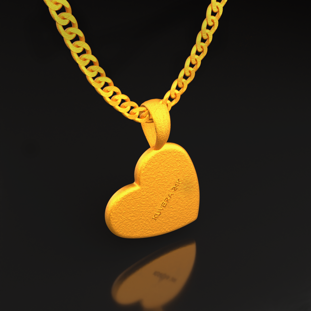 24K Solid Gold Heart Pendant. Pure Gold  Necklace. Gold 9999 Fine Gold Heart Pendant. Handmade Gold Heart Necklace Gift for Men Women