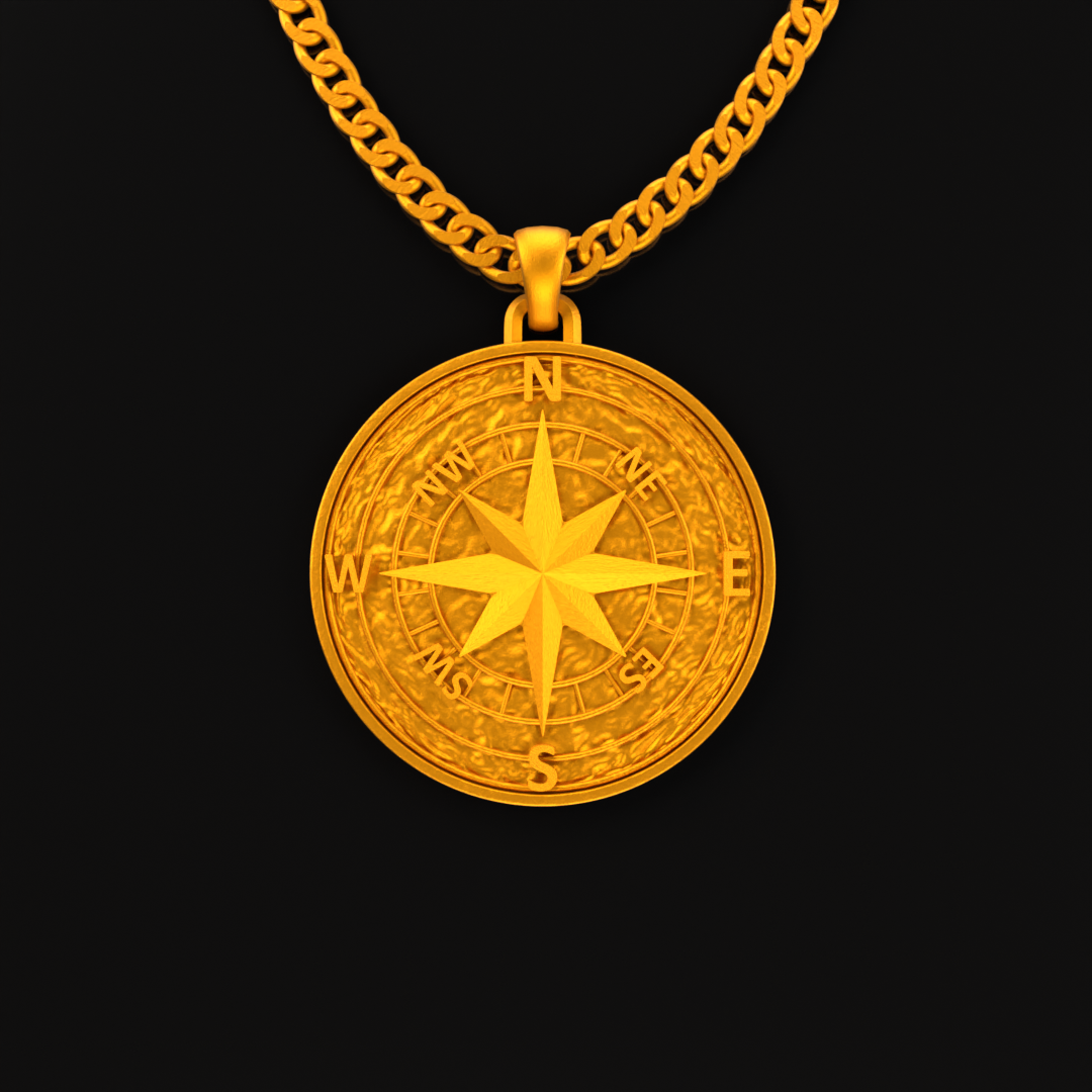 24K Solid Gold Compass Pendant. Pure Gold Compass Necklace. Gold 9999 Fine Gold Vintage Pendant. Handmade Pendant Gift for Men Women