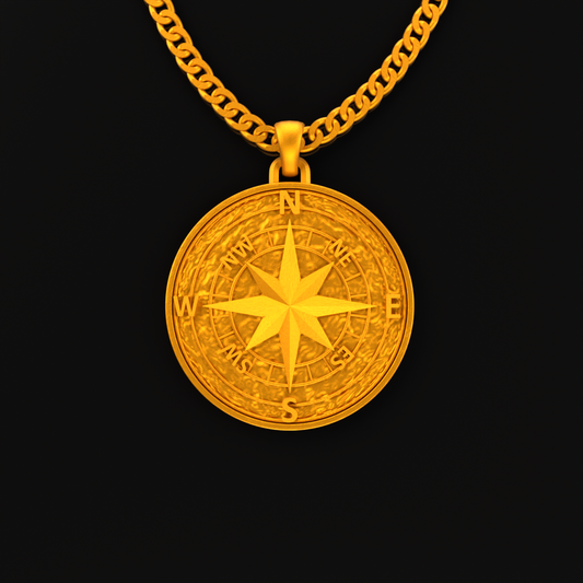 24K Solid Gold Compass Pendant. Pure Gold Compass Necklace. Gold 9999 Fine Gold Vintage Pendant. Handmade Pendant Gift for Men Women