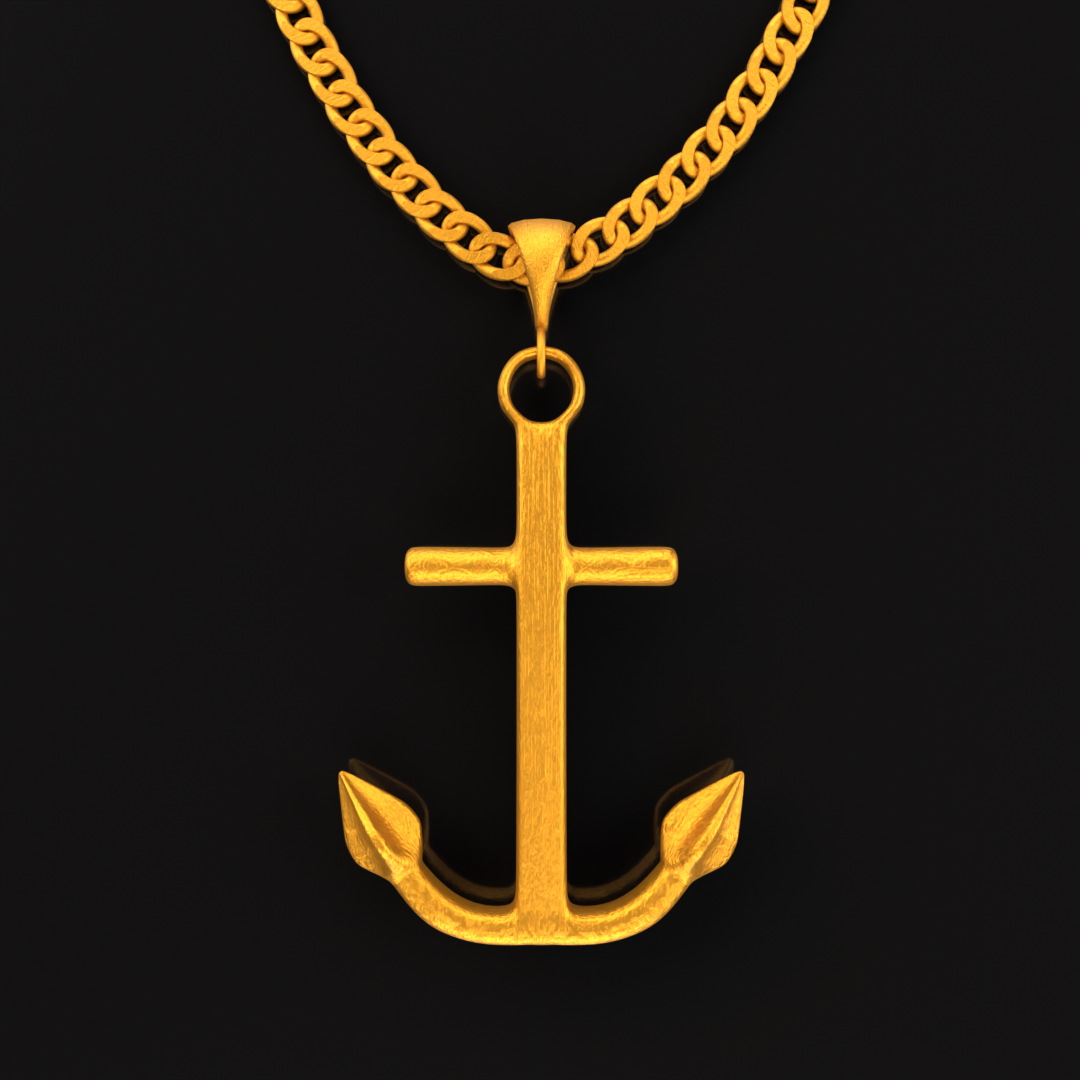 24K Solid Gold Sailor Pendant. Pure Gold Necklace. Gold 9999 Fine Gold Anchor Pendant. Handmade Gold Geometric Necklace Gift for Men Women