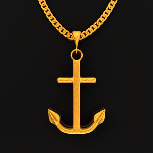 24K Solid Gold Sailor Pendant. Pure Gold Necklace. Gold 9999 Fine Gold Anchor Pendant. Handmade Gold Geometric Necklace Gift for Men Women