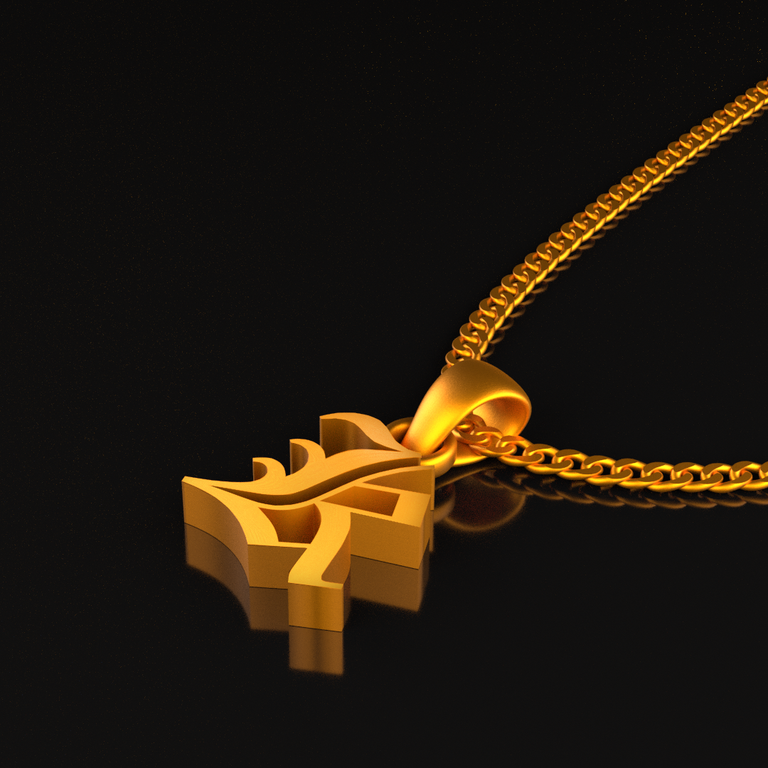 24K Solid Gold Old English Initial Pendant. Pure Gold Name Necklace. Gold 9999 Fine Gold Pendant. Handmade Gold Necklace Gift for Men Women