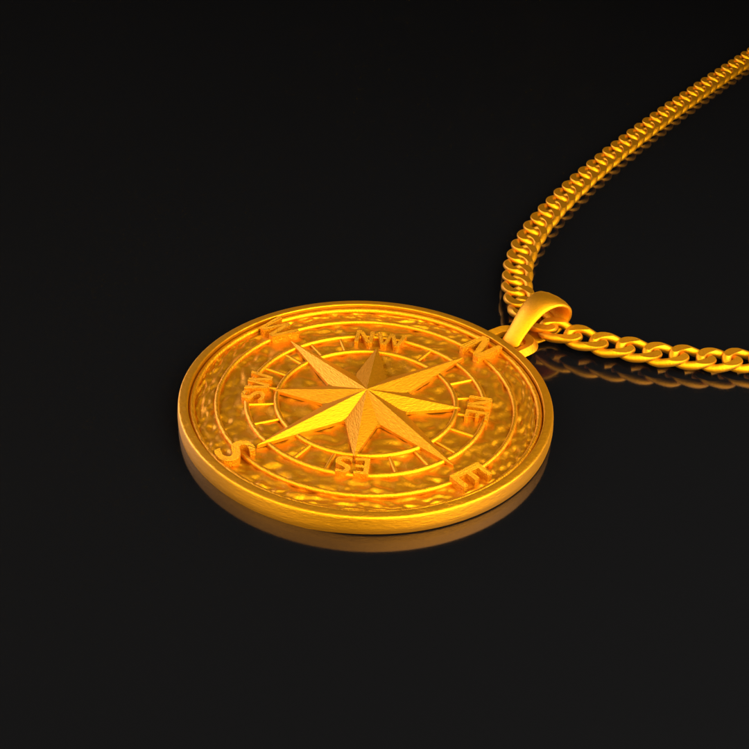 24K Solid Gold Compass Pendant. Pure Gold Compass Necklace. Gold 9999 Fine Gold Vintage Pendant. Handmade Pendant Gift for Men Women