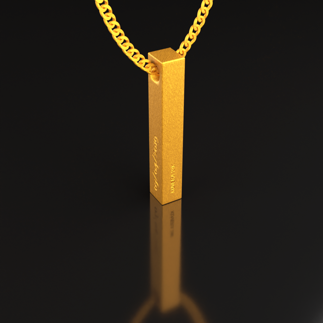 24K Solid Gold Bar Stamped Pendant. Pure Gold Name Stamped Necklace. Gold 9999 Fine Gold Pendant. Handmade Gold Necklace Gift for Men Women