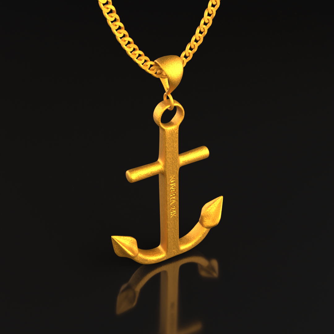 24K Solid Gold Sailor Pendant. Pure Gold Necklace. Gold 9999 Fine Gold Anchor Pendant. Handmade Gold Geometric Necklace Gift for Men Women