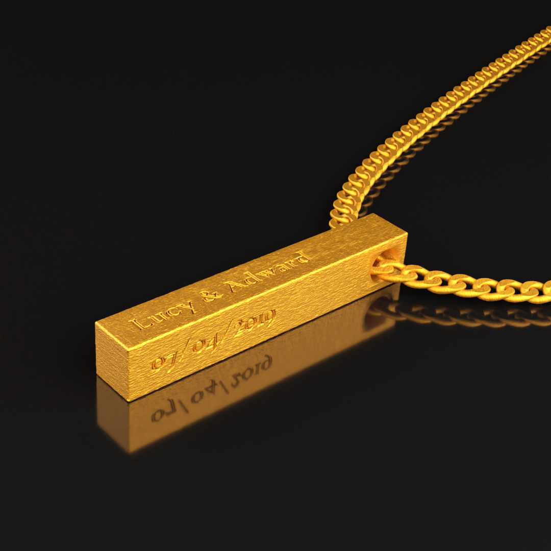 24K Solid Gold Bar Stamped Pendant. Pure Gold Name Stamped Necklace. Gold 9999 Fine Gold Pendant. Handmade Gold Necklace Gift for Men Women