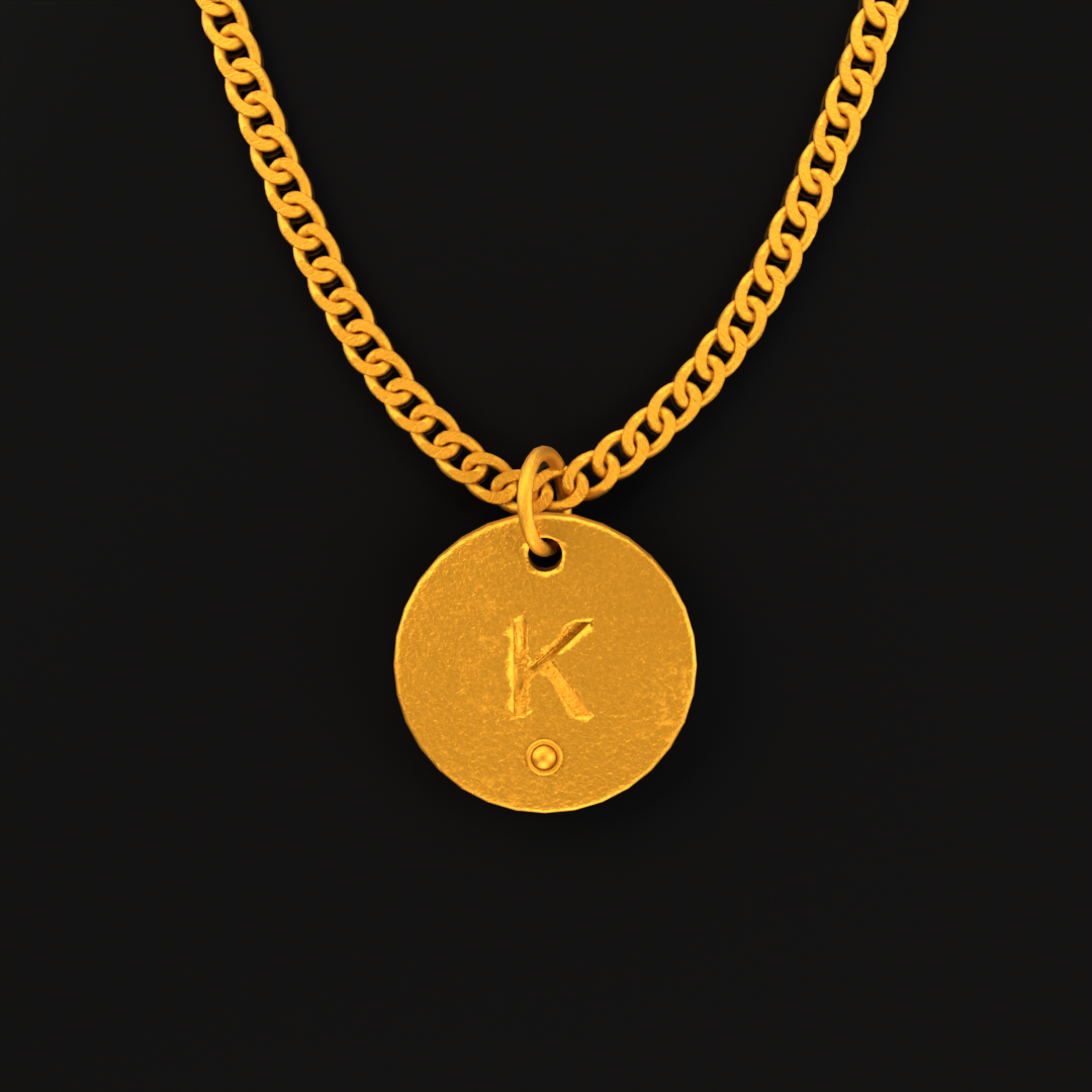 24K Solid Gold Initial Disc Pendant. Pure Gold Initial Necklace. Gold 9999 Fine Gold Pendant. Handmade Round Disc Pendant Gift for Men Women