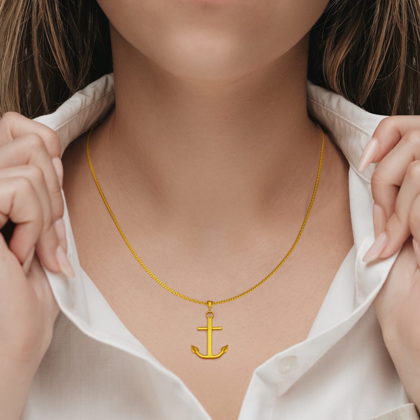 24K Solid Gold Sailor Pendant. Pure Gold Necklace. Gold 9999 Fine Gold Anchor Pendant. Handmade Gold Geometric Necklace Gift for Men Women