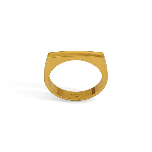 24k Gold Flat Bar Signet Ring. Solid Yellow 9999 Gold Signet Ring. Handmade Investment Jewelry. Top Flat Gold Ring Gift For Men Women.