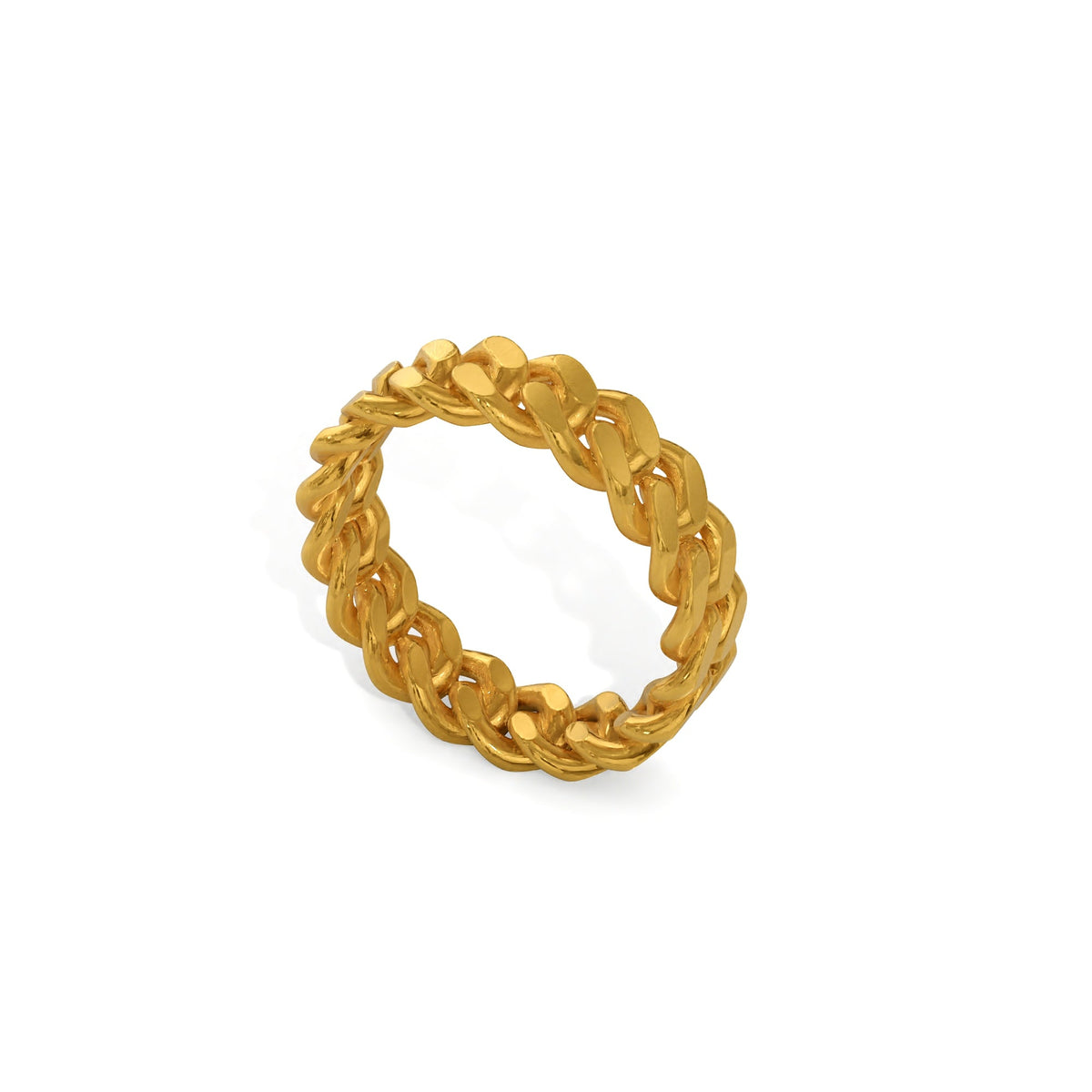 Golden Rings With Chain 24k Solid Gold Curb Ring. Gold Cuban Chain Ring. Link Chain Gold Band ...