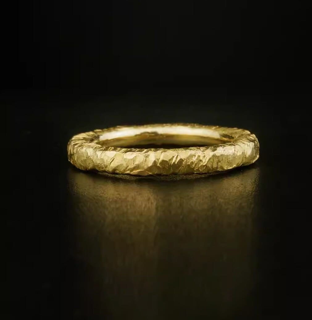 24K Solid Gold Band Ring - 4mm Hammered Pure Gold Donut Ring