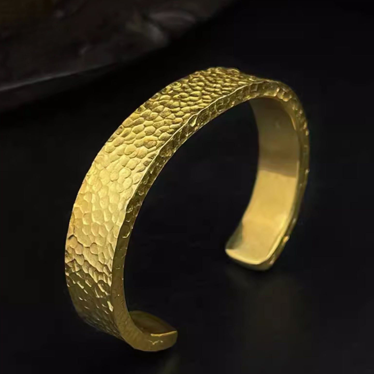 24K Solid Gold Cuff Bracelet - Pure Gold Wide Hammered Cuff