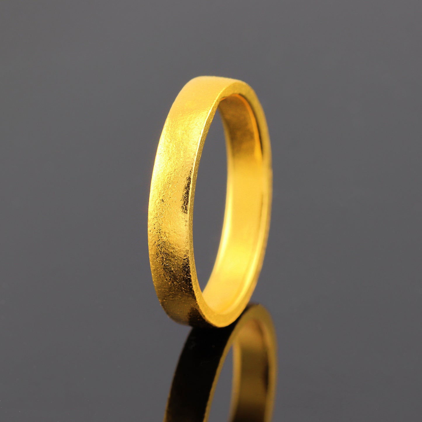 24K Solid Gold Band Ring - 4mm Flat Wedding Band Pure Gold Ring