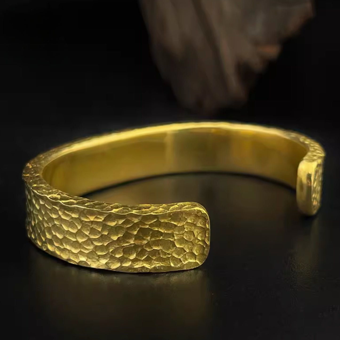 24K Solid Gold Cuff Bracelet - Pure Gold Wide Hammered Cuff