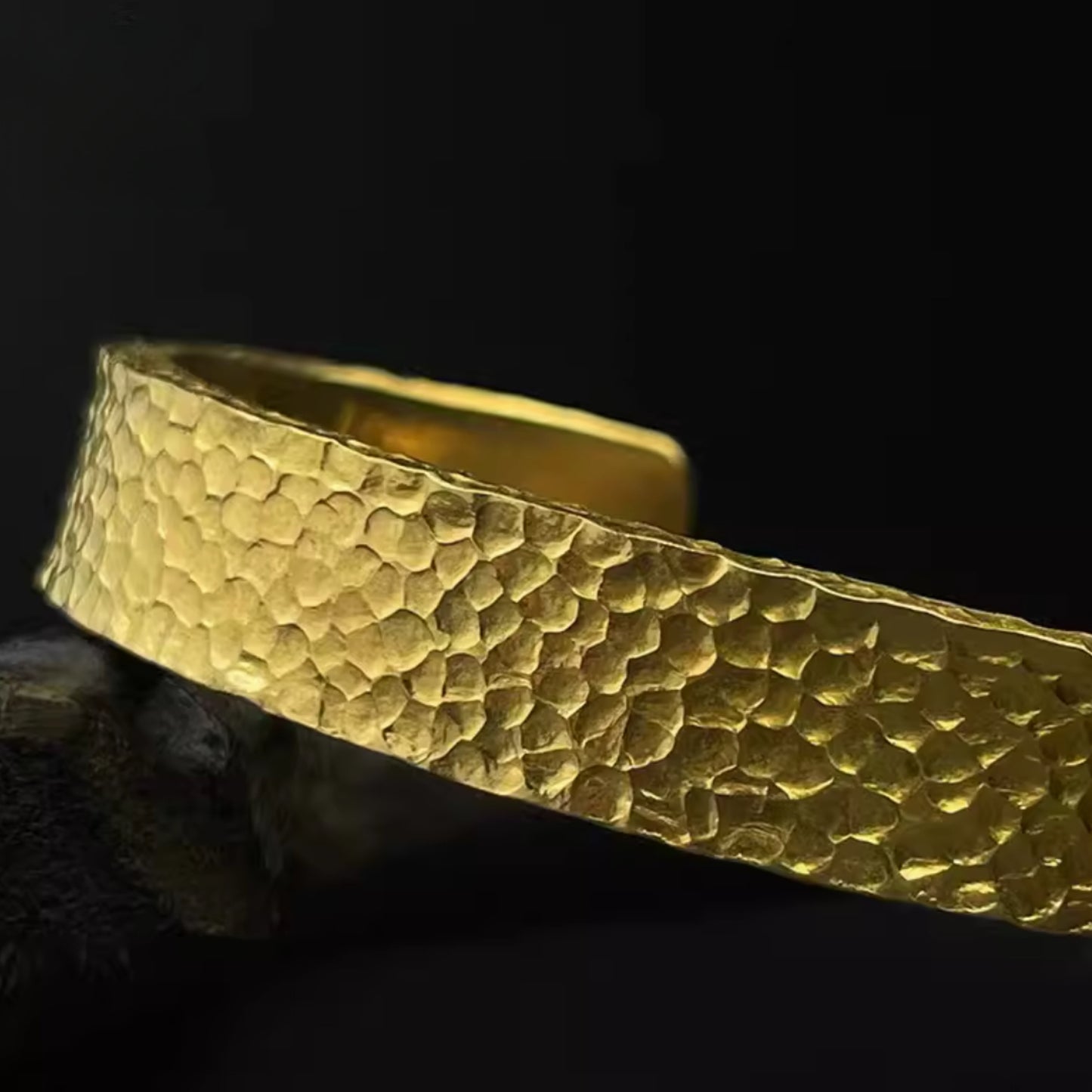 24K Solid Gold Cuff Bracelet - Pure Gold Wide Hammered Cuff