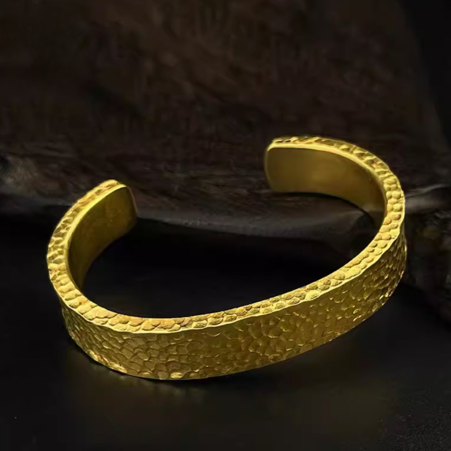 24K Solid Gold Cuff Bracelet - Pure Gold Wide Hammered Cuff