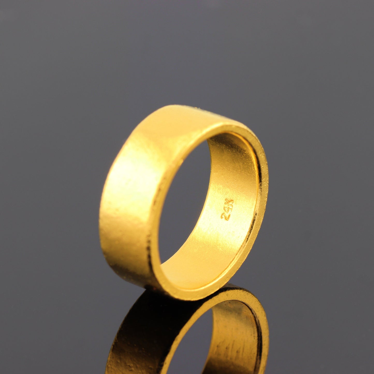 24K Solid Gold Band Ring - 8mm Flat Band Ring