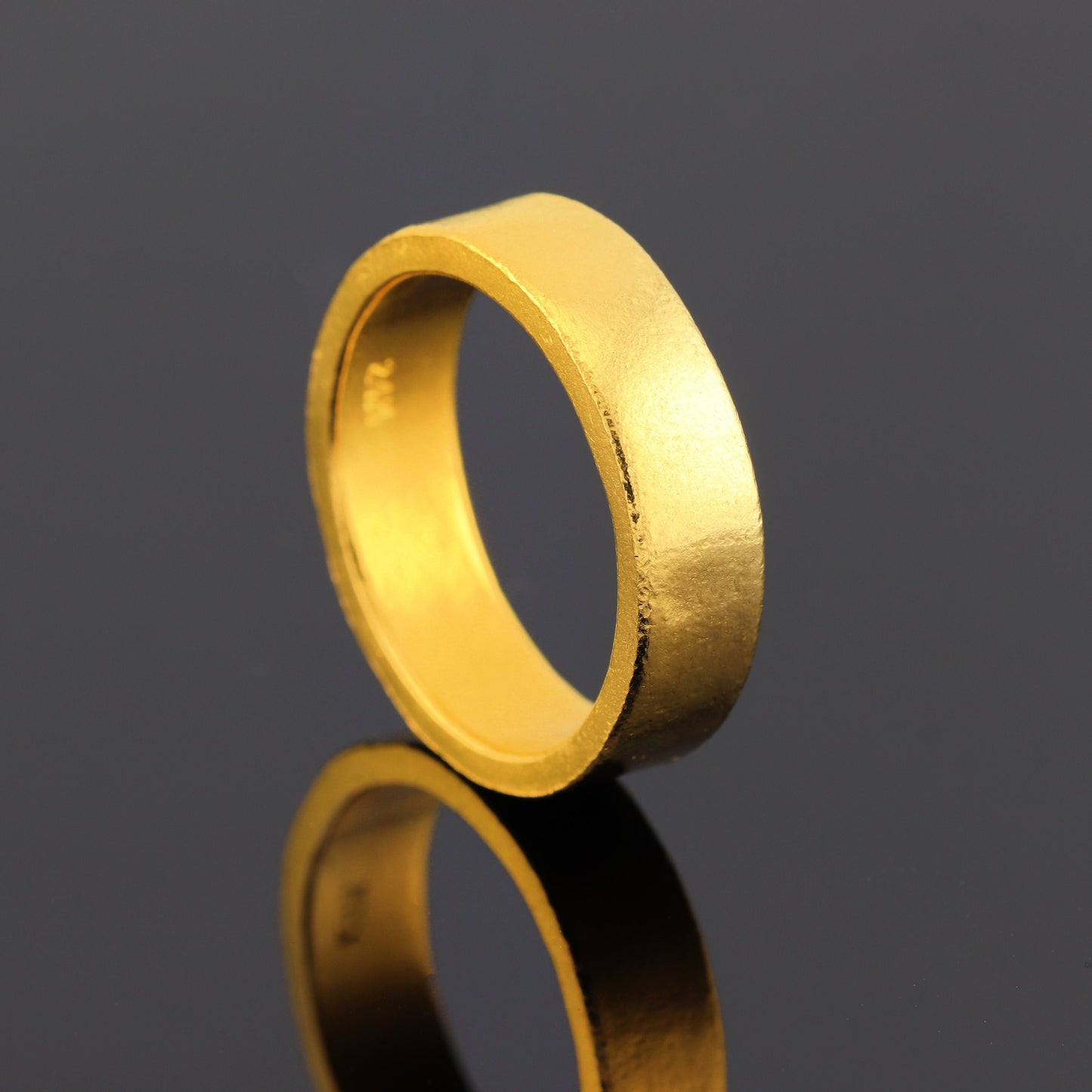 24K Solid Gold Band Ring - 6mm Flat Band Ring