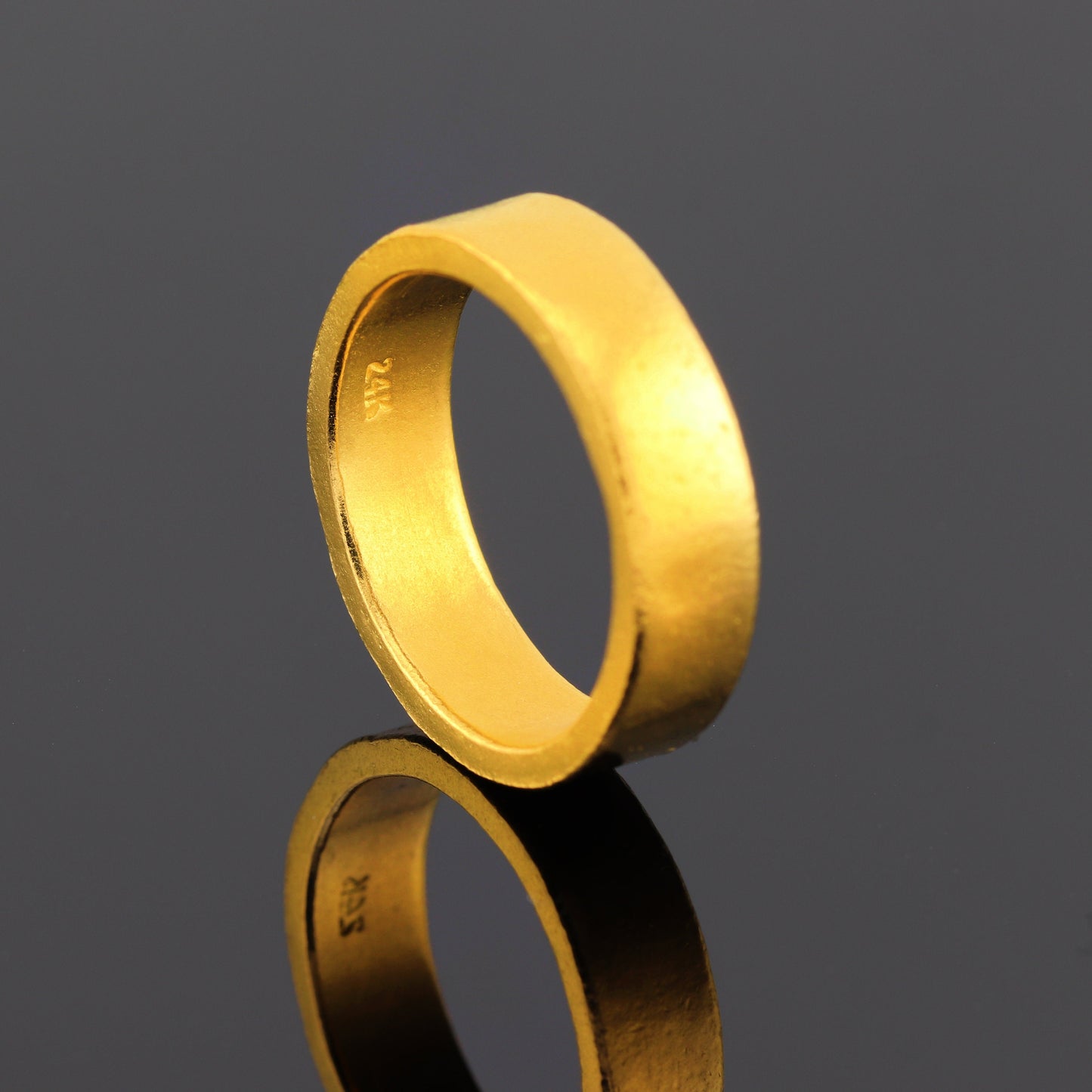 24K Solid Gold Band Ring - 6mm Flat Band Ring