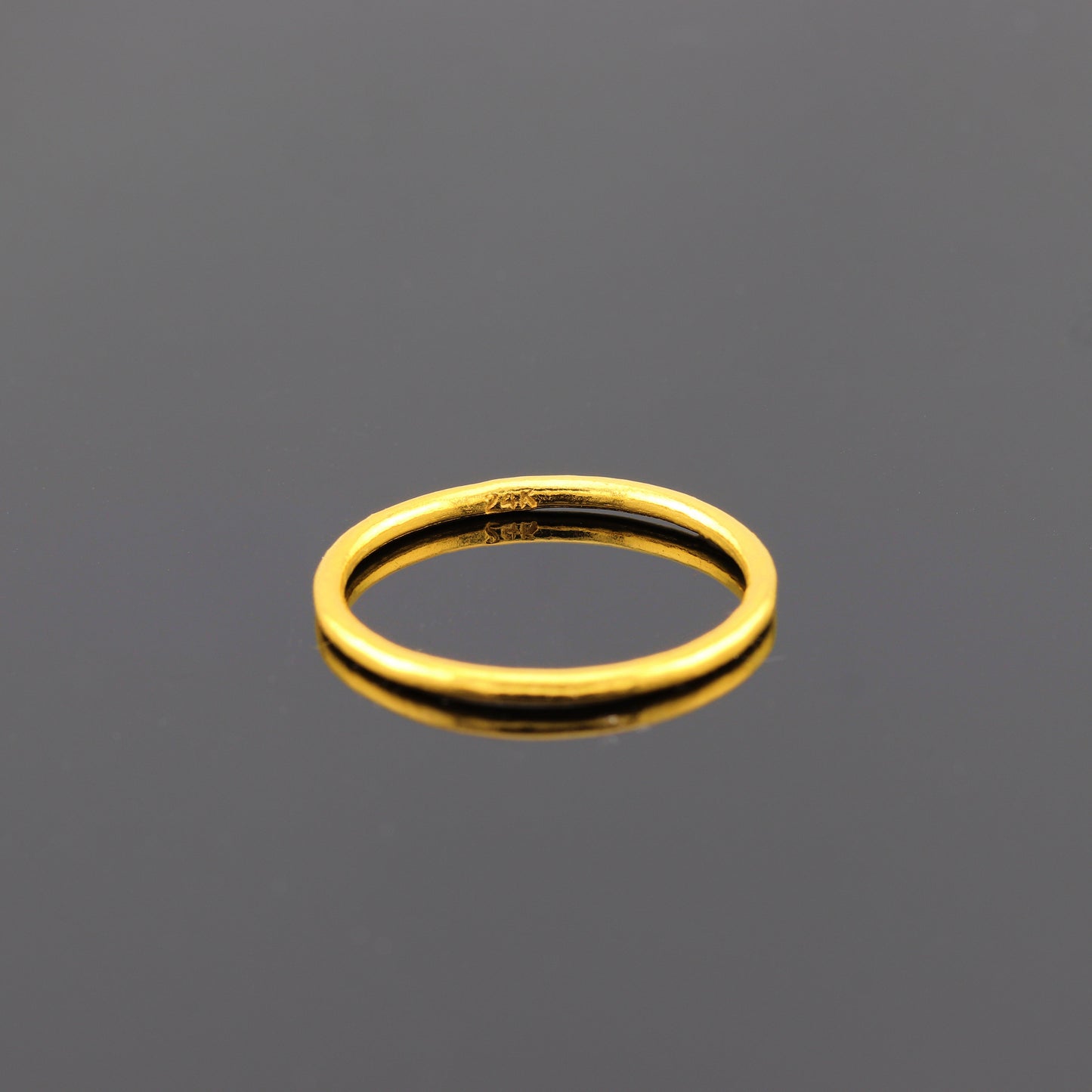 24K Solid Gold Band Ring - Handmade 1.5mm Stacking Ring