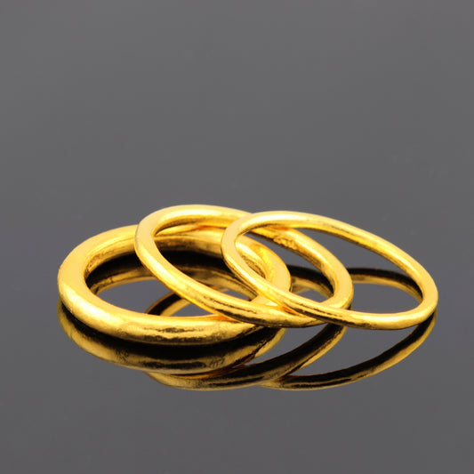 24K Solid Gold Band Ring - Handmade 1.5mm Stacking Ring