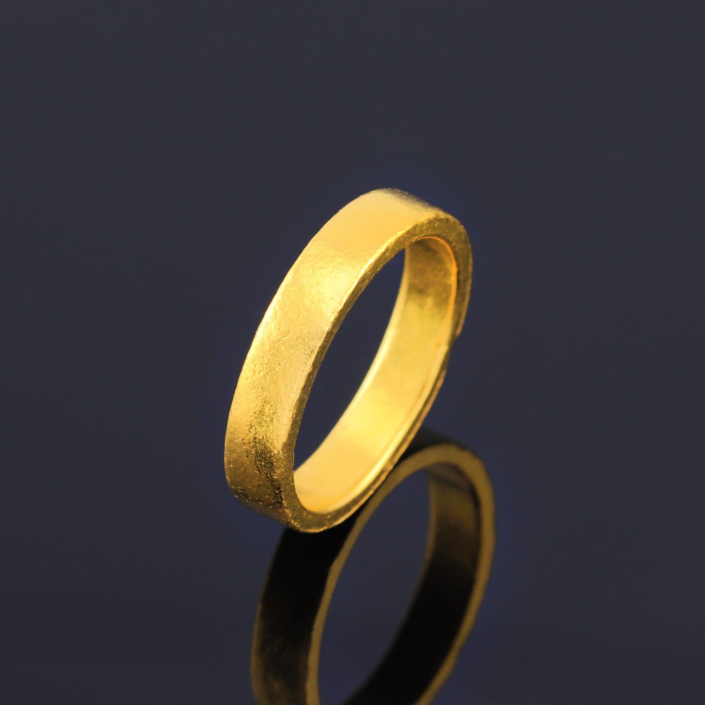 24K Solid Gold Band Ring - 4mm Flat Wedding Band Pure Gold Ring