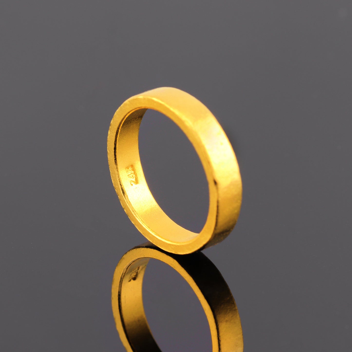 24K Solid Gold Band Ring - 4mm Flat Wedding Band Pure Gold Ring