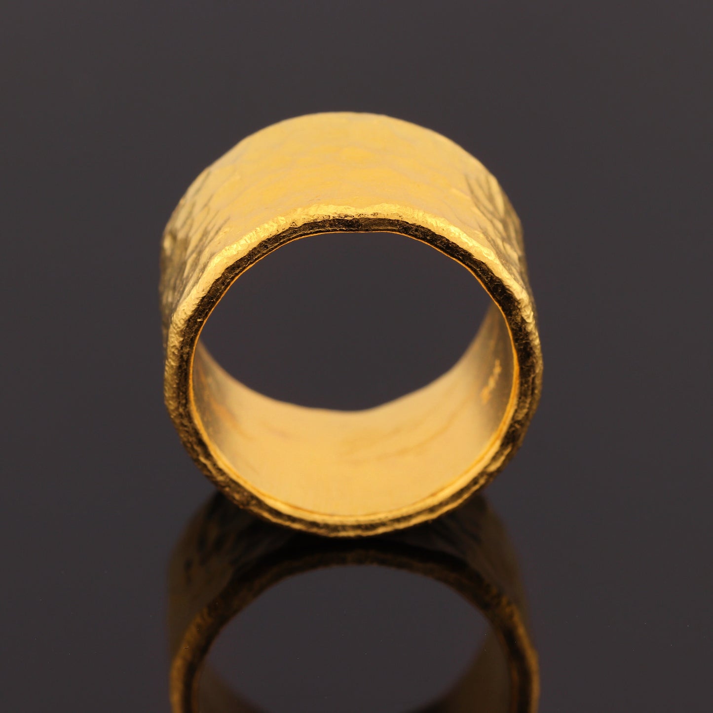 24K Solid Gold Band Ring - 13mm Wide Hammered Band Ring - 1 Troy Ounce