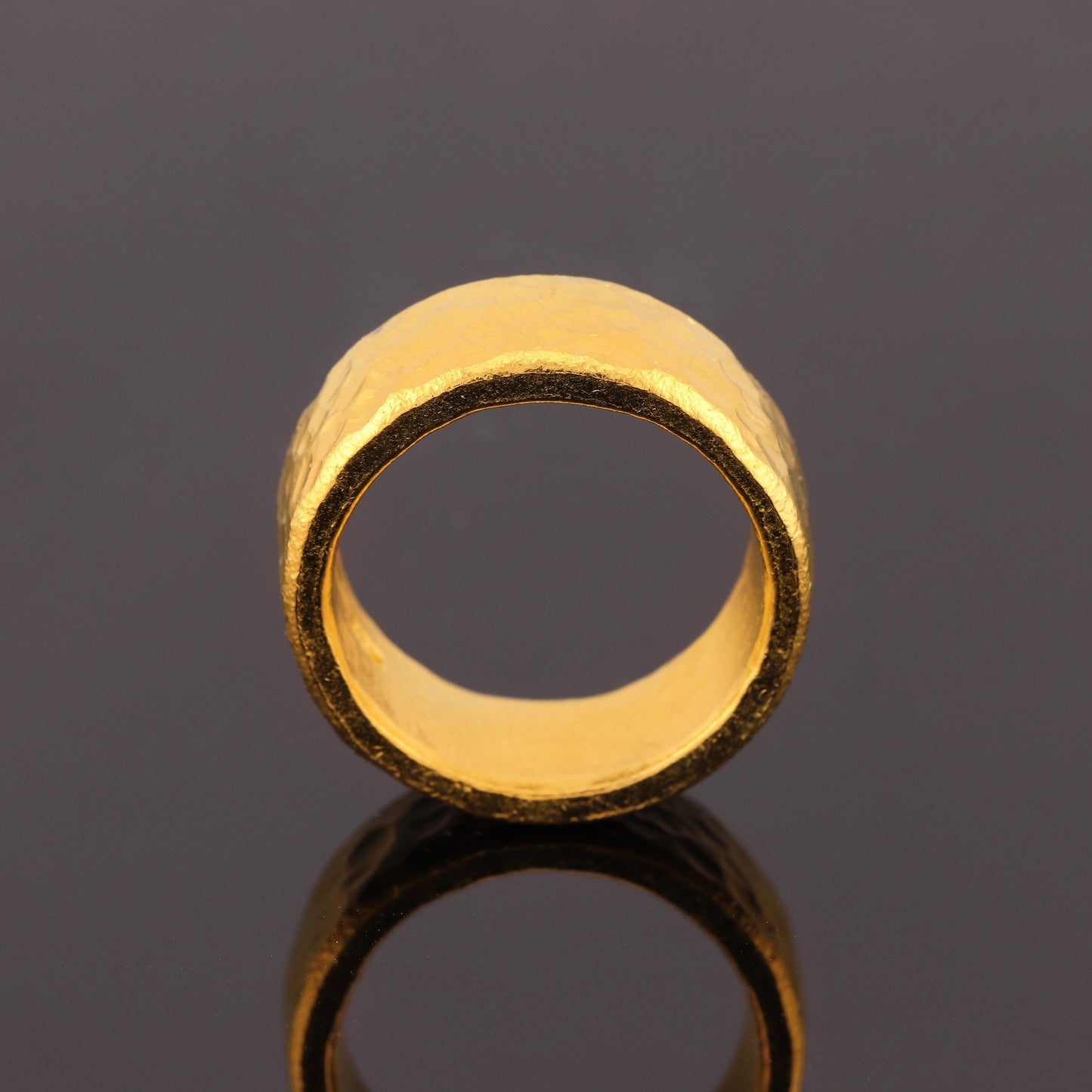 24K Solid Gold Band Ring - 2 Troy Ounce - 10mm Hammered Cigar Band Ring