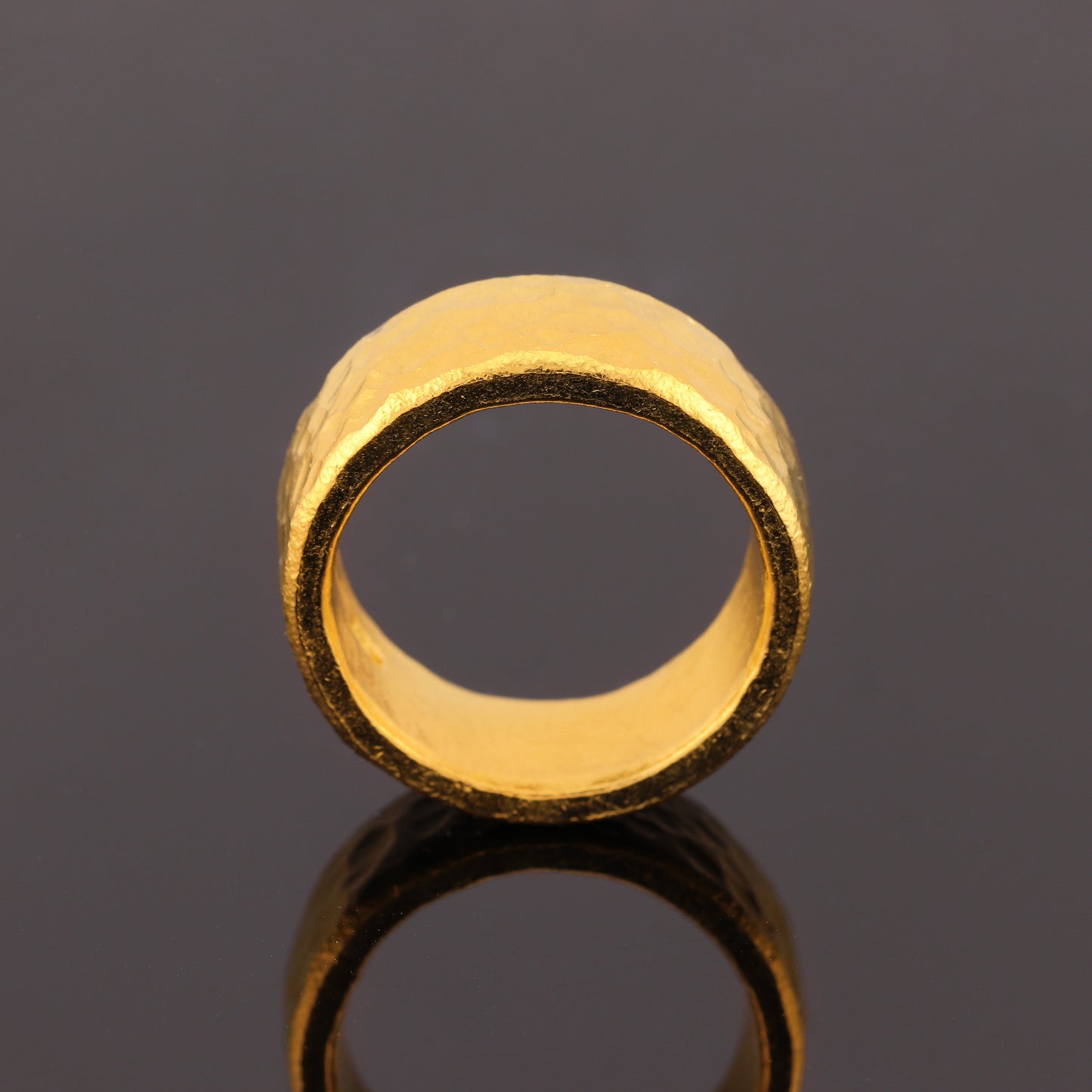 24K Solid Gold Band Ring - 1 Troy Ounce - 10mm Hammered Cigar Band Ring