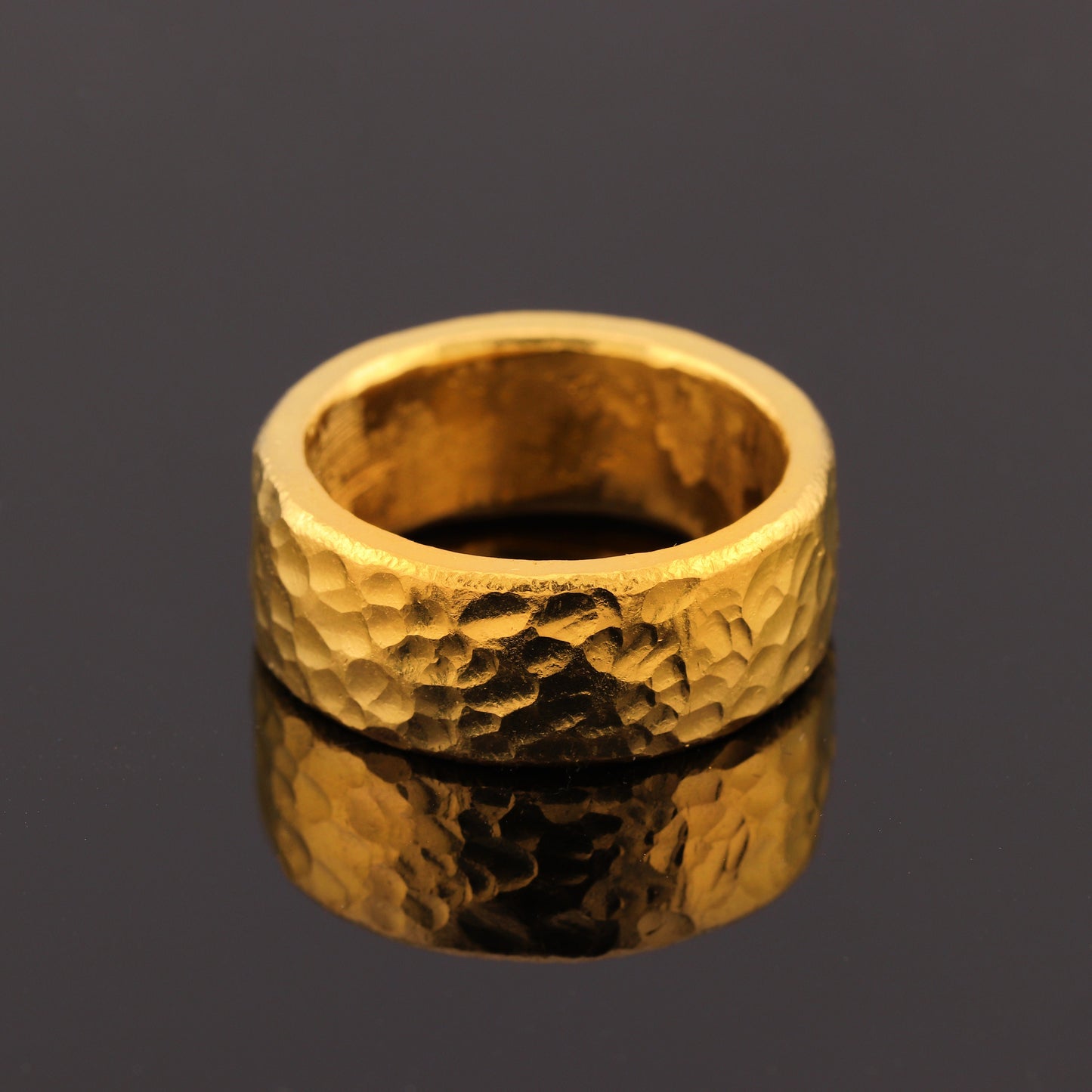 24K Solid Gold Band Ring - 1 Troy Ounce - 10mm Hammered Cigar Band Ring