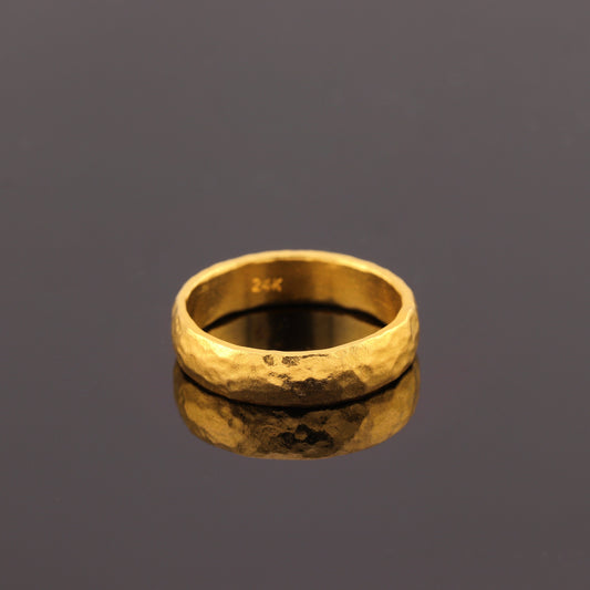 24K Solid Gold Band Ring - 4mm Wedding Band Ring Hammered