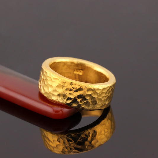 24K Solid Gold Band Ring - 1 Troy Ounce - 10mm Hammered Cigar Band Ring