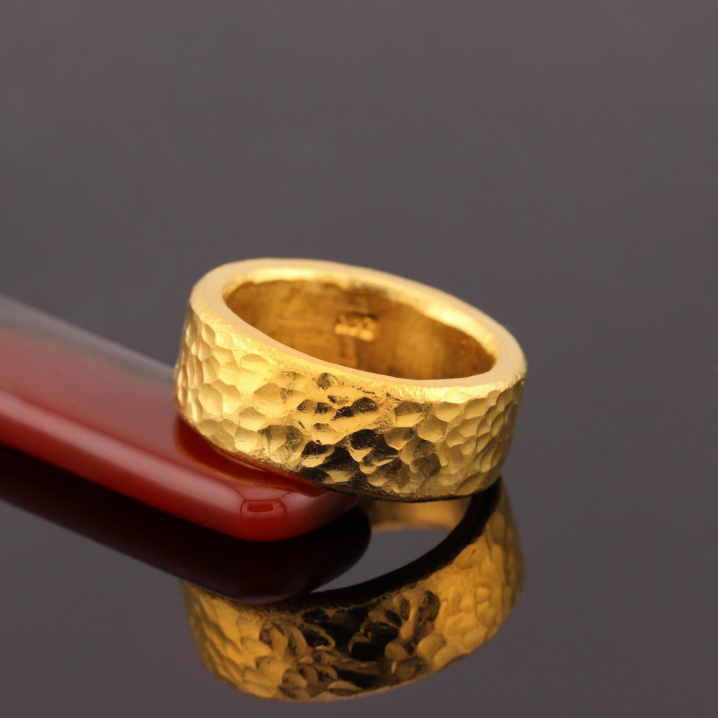 Custom Order - 24K Solid Gold Band Ring - 2 Troy Ounce - 12mm Hammered Cigar Band Ring