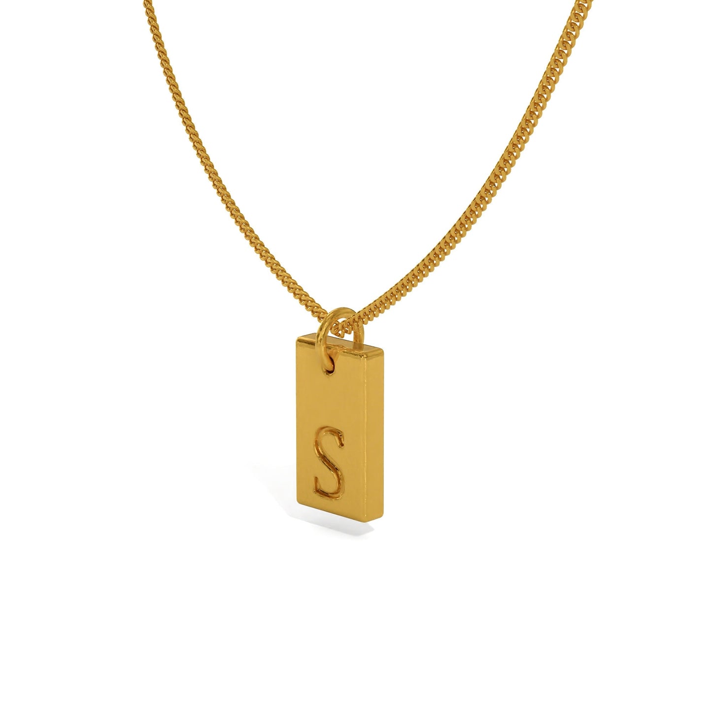 24K Solid Gold Stamped Initial Pendant. Pure Gold Name Necklace. Gold 9999 Fine Gold Pendant. Handmade Gold Necklace Gift for Men Women