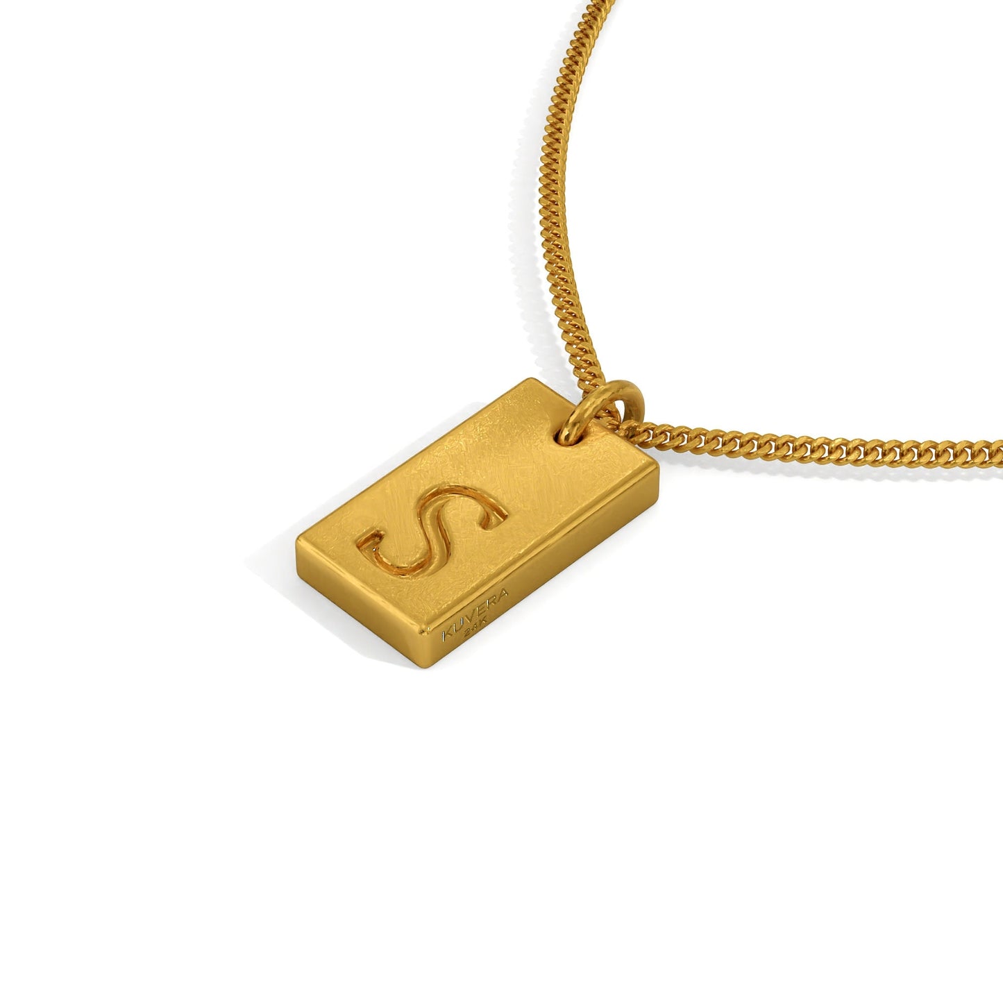 24K Solid Gold Stamped Initial Pendant. Pure Gold Name Necklace. Gold 9999 Fine Gold Pendant. Handmade Gold Necklace Gift for Men Women