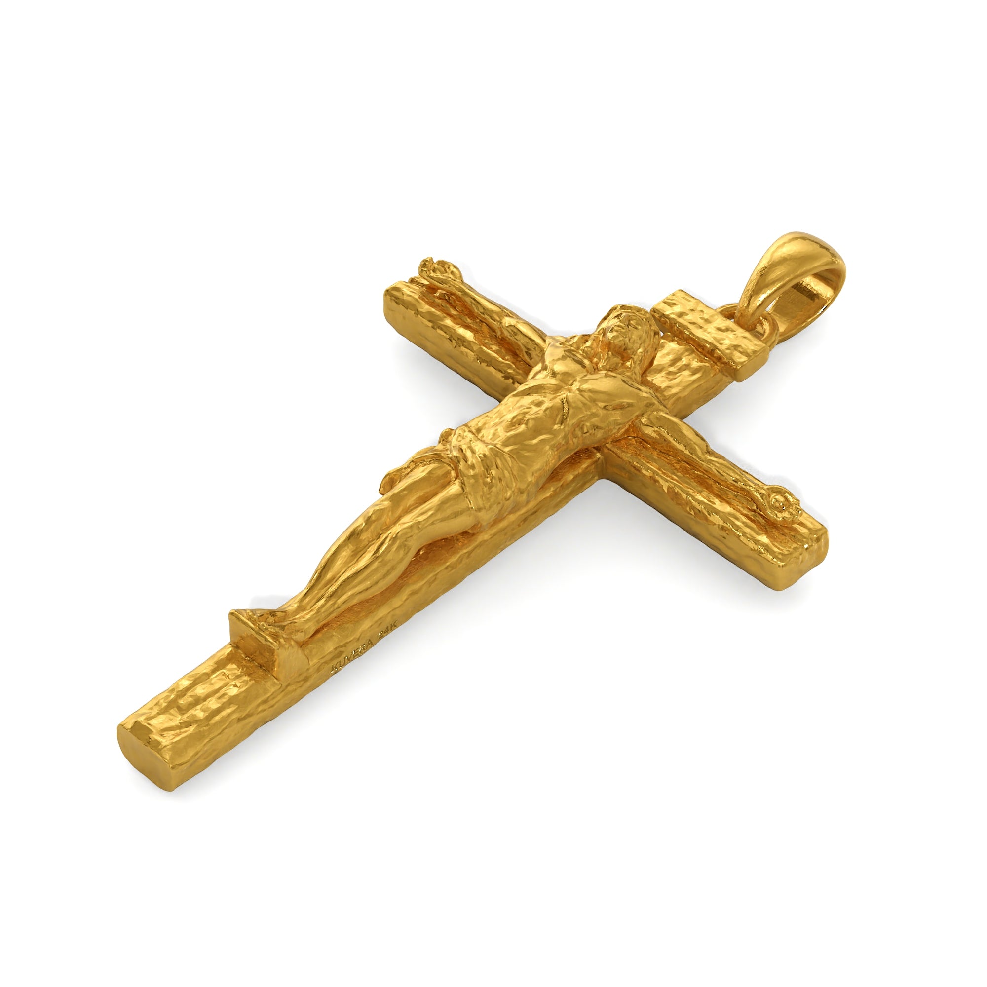 24K Solid Gold Jesus Crucifix Pendant. Gold Cross Necklace. Pure