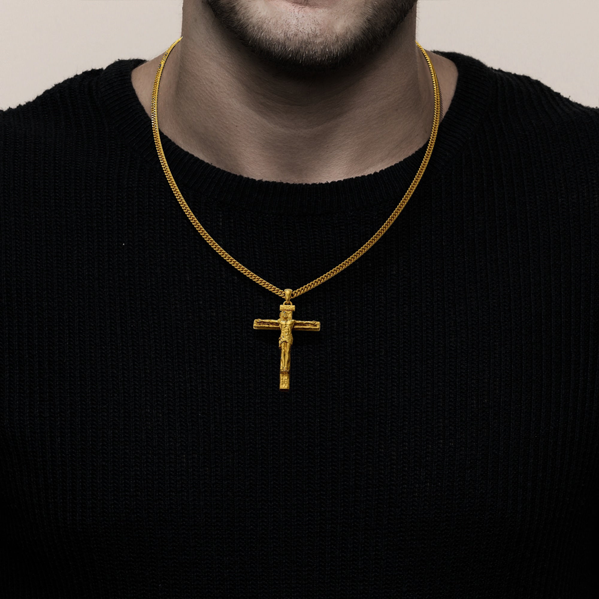 24K Solid Gold Jesus Crucifix Pendant. Gold Cross Necklace. Pure