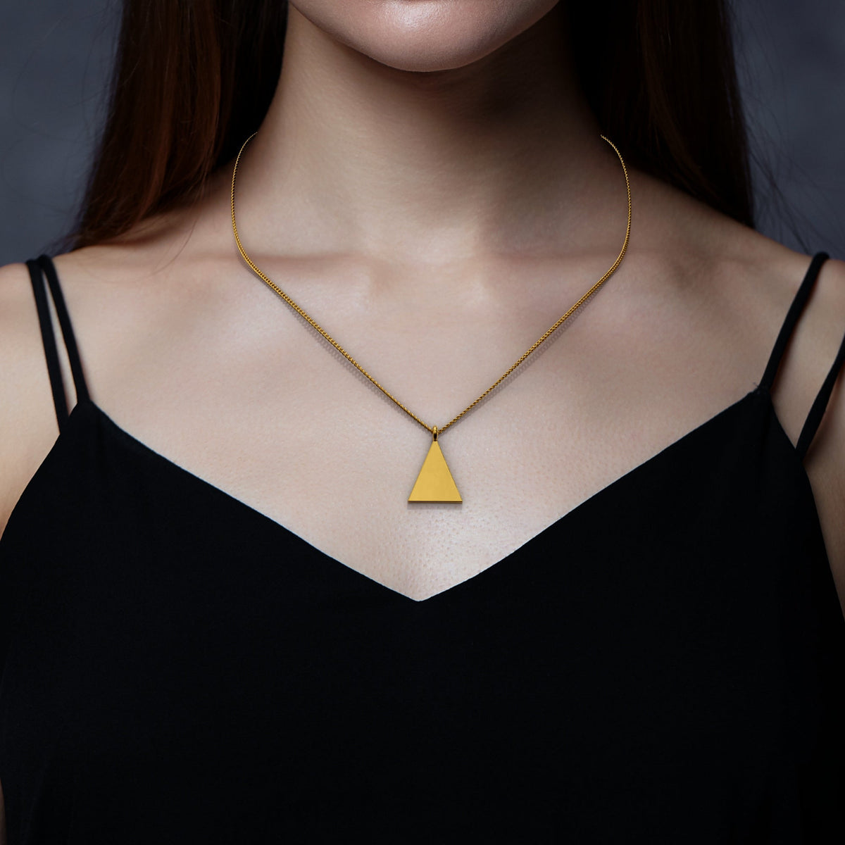 Triangular Jewellery 24K Solid Gold Triangle Pendant. Geometric Shape Gold Necklace. Pure ...